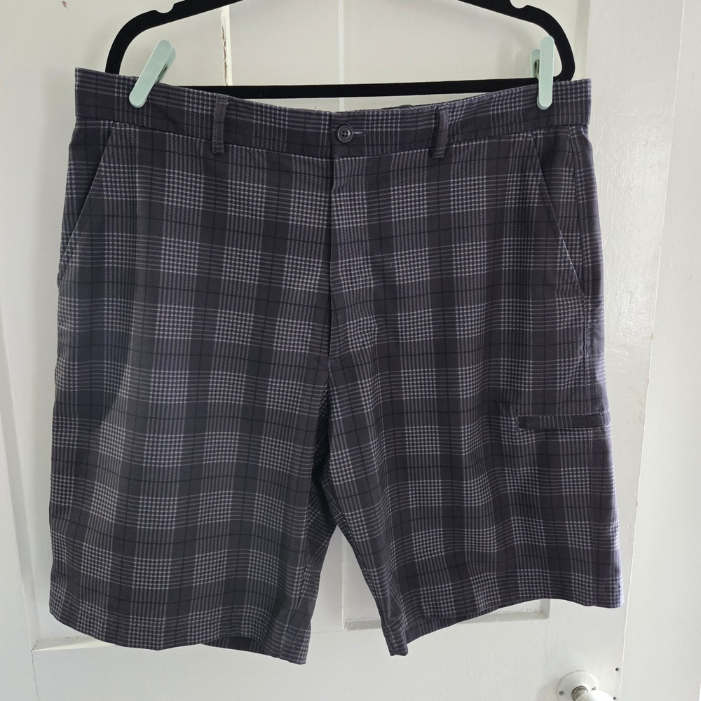 Pebble Beach Performance‎ Mens Grey Plaid Golf Shorts, Size 38, Zipper Pocket